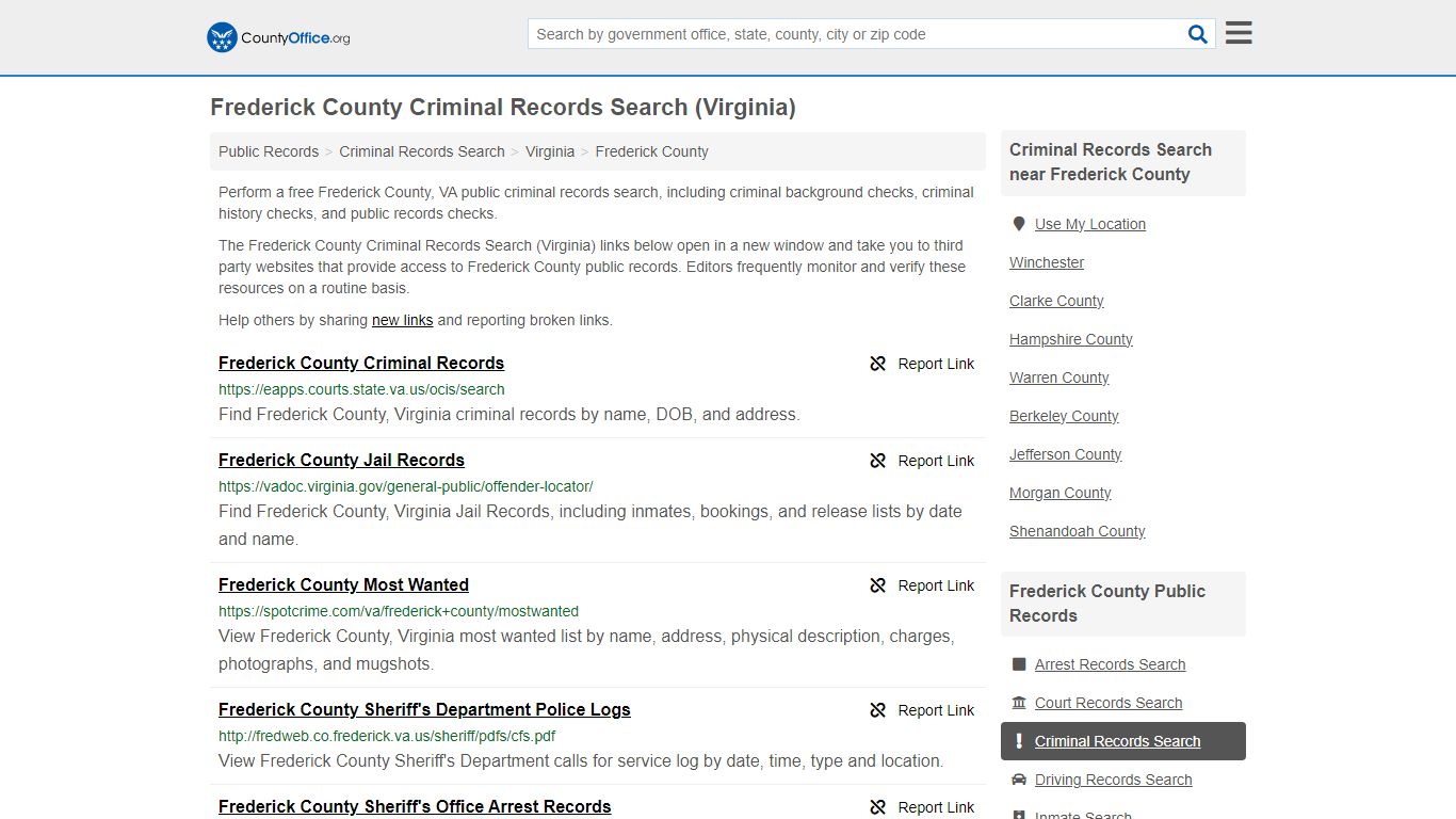 Frederick County Criminal Records Search (Virginia)